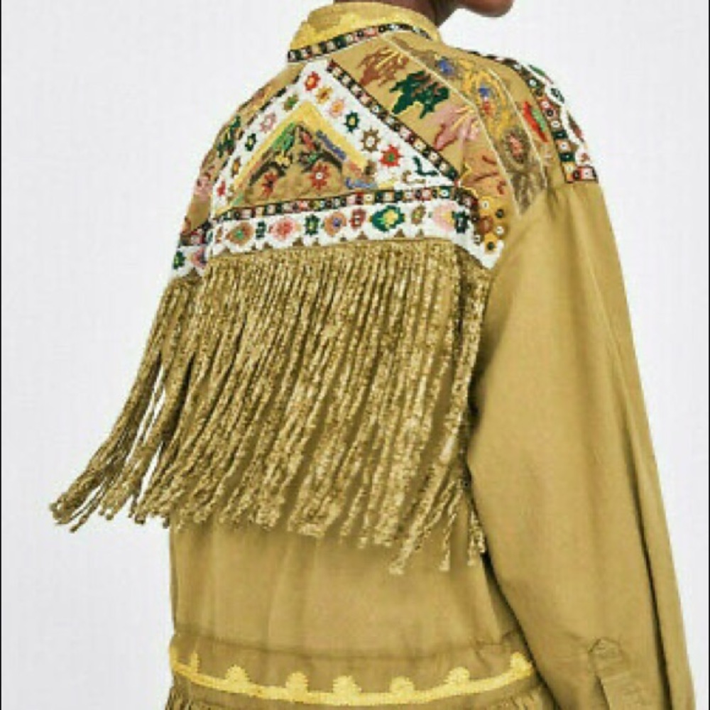 Zara beaded embroidered fringe parka jacket